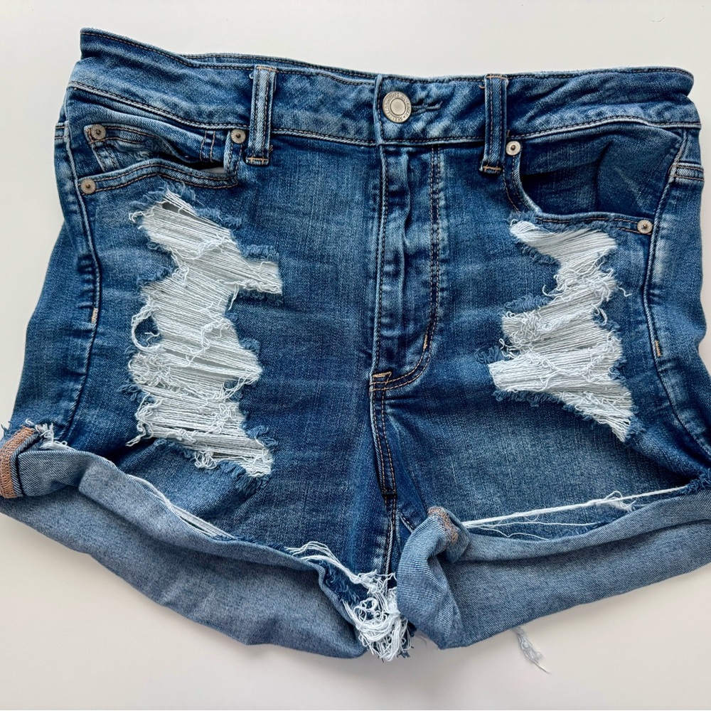 American Eagle Outfitters Blue Distressed Jean Shorts